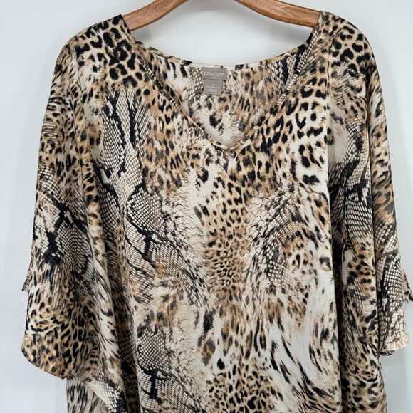 Chico's 3 Women's Animal Print V-Neck satin Poncho Top blouse Size XL - Picture 7 of 15
